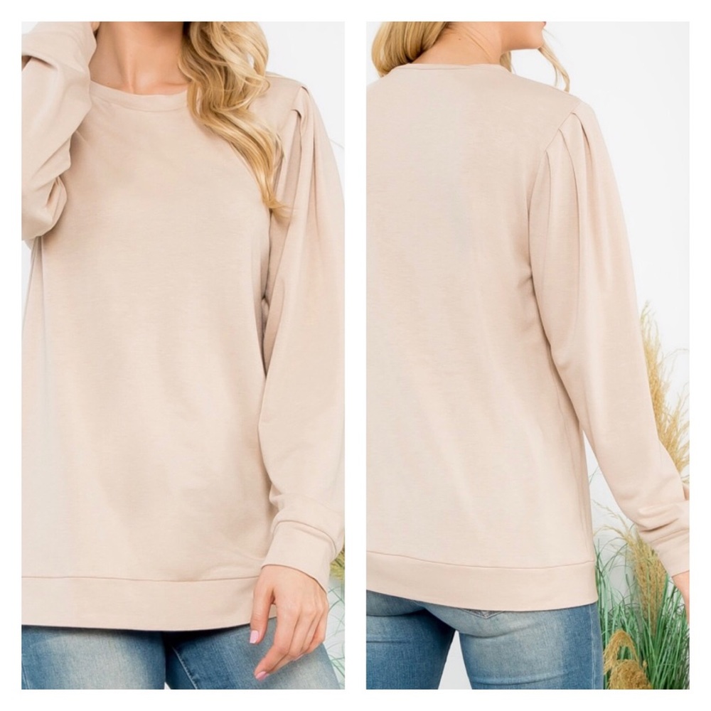 NWT Pleated Sleeve Neutral Tan Top